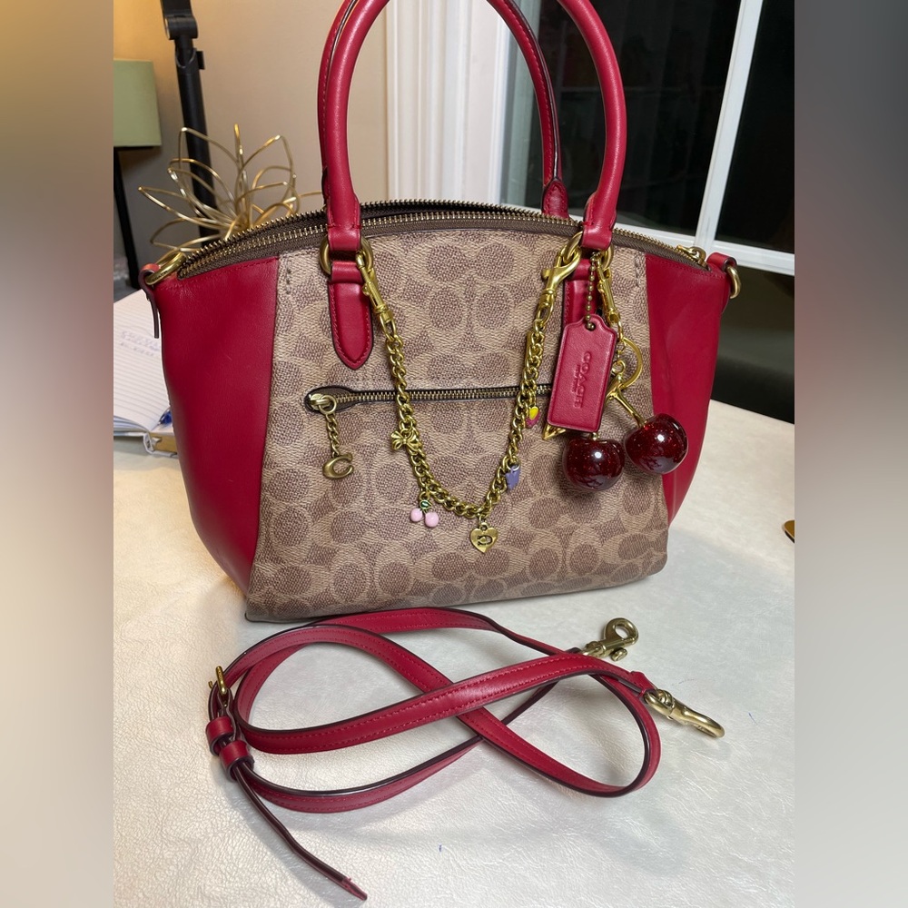Coach Elise Satchel in Signature Tan Jacquard & Red Apple 🍎 - Picture 11 of 17